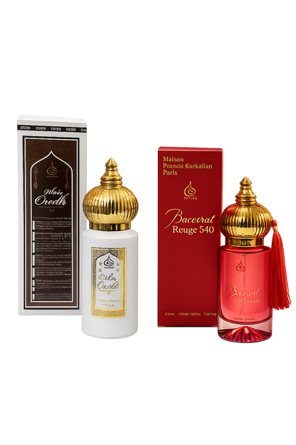 Luxury Perfume Combo – Baccarat Rouge 540 Inspired & White Oudh | Long-Lasting Unisex Fragrance Set (2 × 60 ml)
