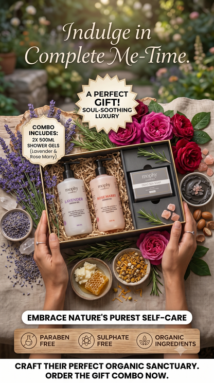 Mophy Nourish Cleanse Glow Combo  500ml Lavender + Rosemary Shower Gel  🎁 FREE Dead Sea Soap (100g)  Paraben & Sulphate Free