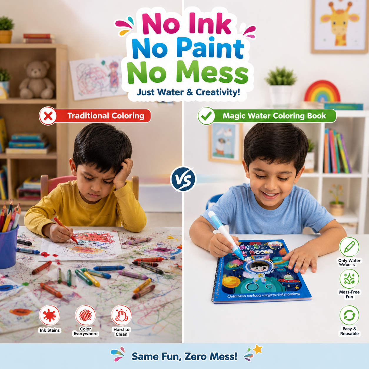 Magic Water Coloring Book + 4 Coloring Books Combo | Mess-Free Creative Learning for Kids