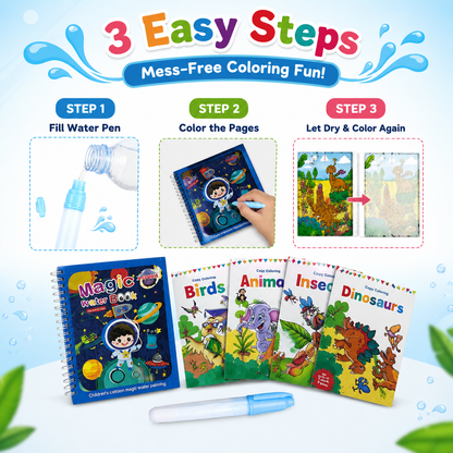 Magic Water Coloring Book + 4 Coloring Books Combo | Mess-Free Creative Learning for Kids