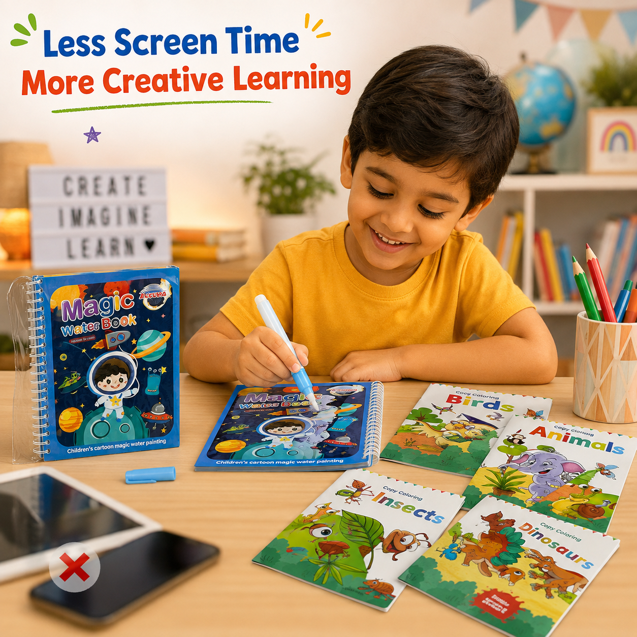 Magic Water Coloring Book + 4 Coloring Books Combo | Mess-Free Creative Learning for Kids