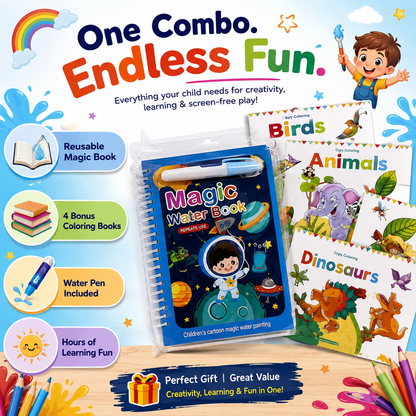 Magic Water Coloring Book + 4 Coloring Books Combo | Mess-Free Creative Learning for Kids